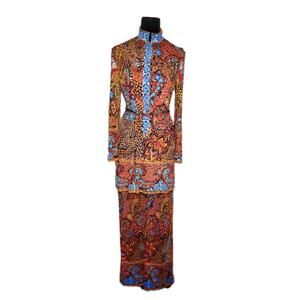 Leonard Paris Vintage 70s Silk Jersey Belted Tunic & Pants Set Women's Size 3